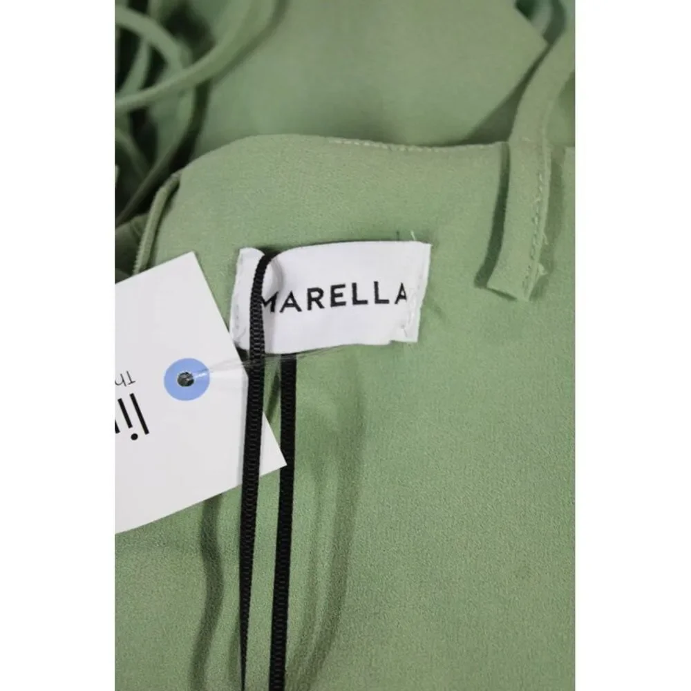 Marella Women Slip Dress Green Square Neck Sleeveless Mid-Calf Size 0